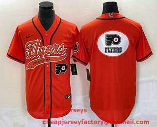 Mens Philadelphia Flyers Orange Team Big Logo Cool Base Stitched Baseball Jersey->philadelphia flyers->NHL Jersey